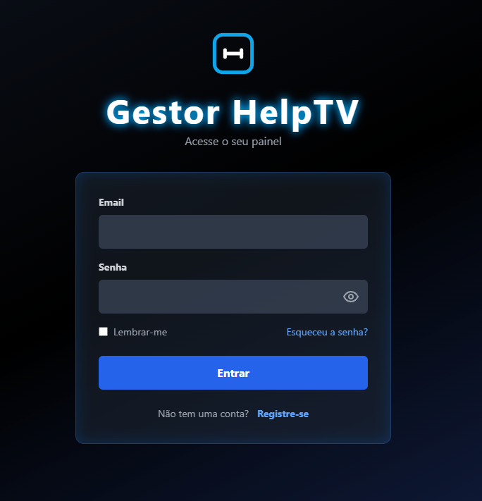 Painel de controle do gestor de clientes IPTV HelpTV mostrando o dashboard financeiro e lista de clientes.